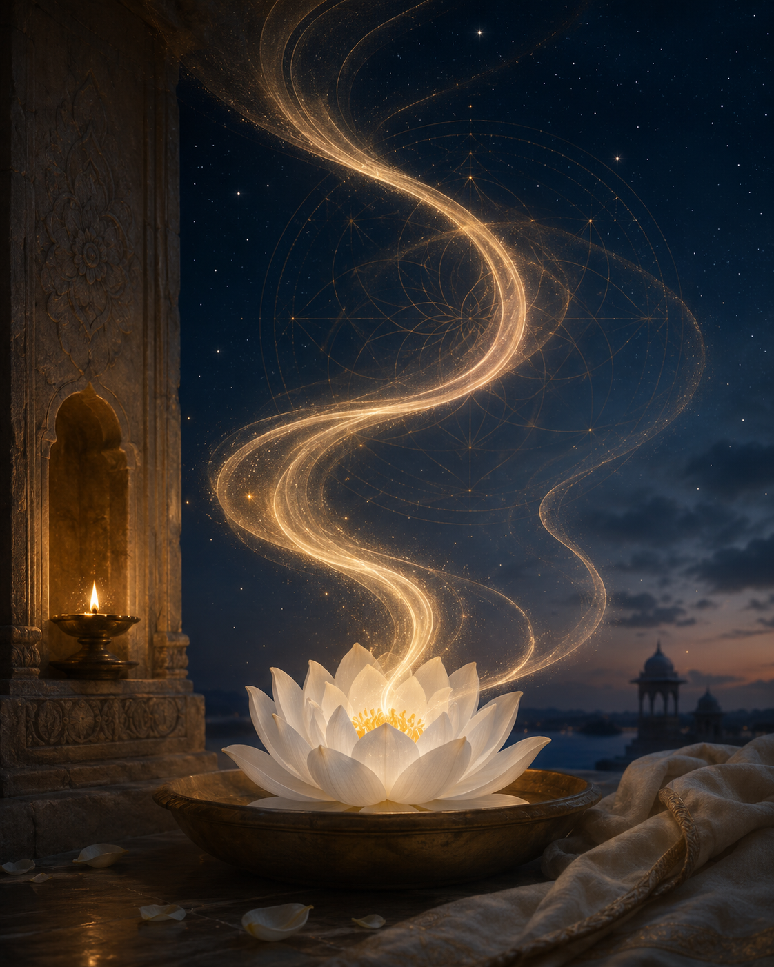 Souffle lumineux symbolisant le prāṇa, l'énergie vitale du Yoga.